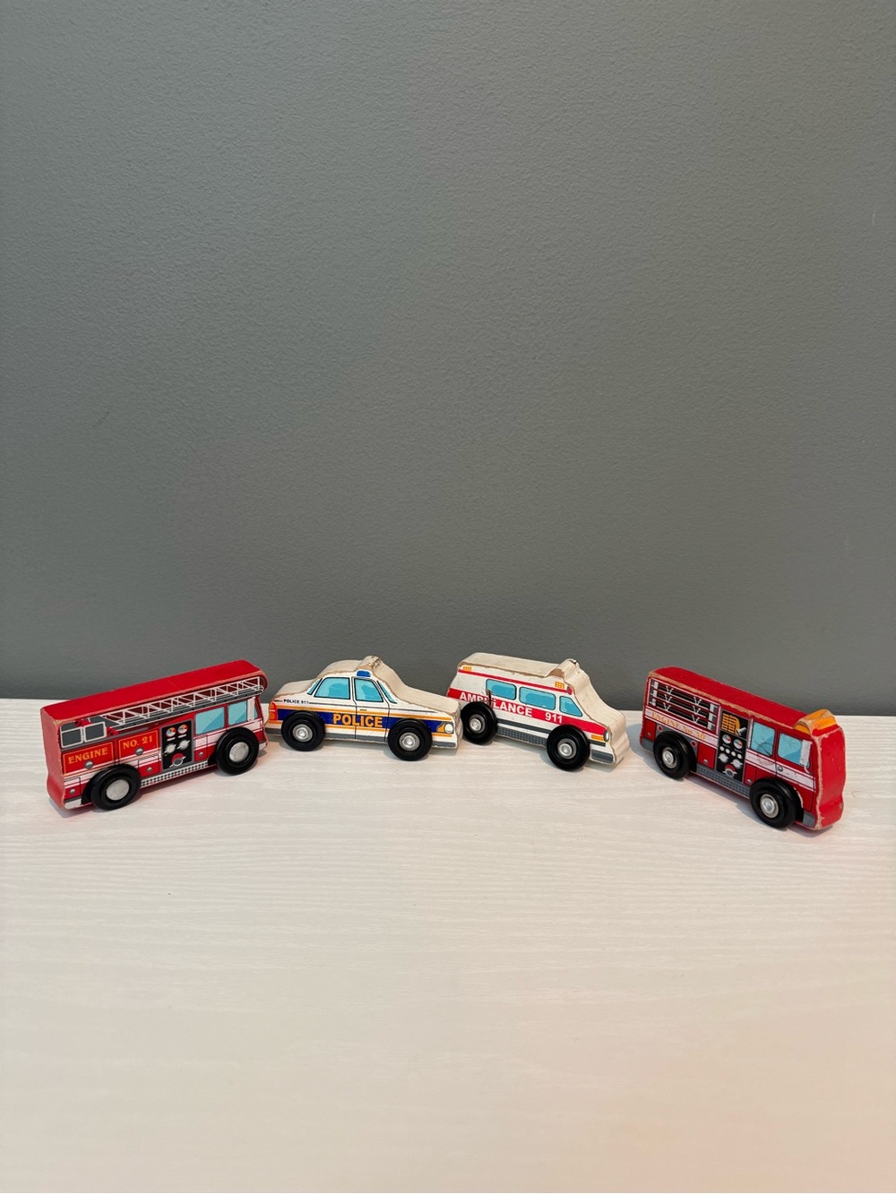 Melissa & Doug Wooden Emergency Vehicle Toy Set - Red and White